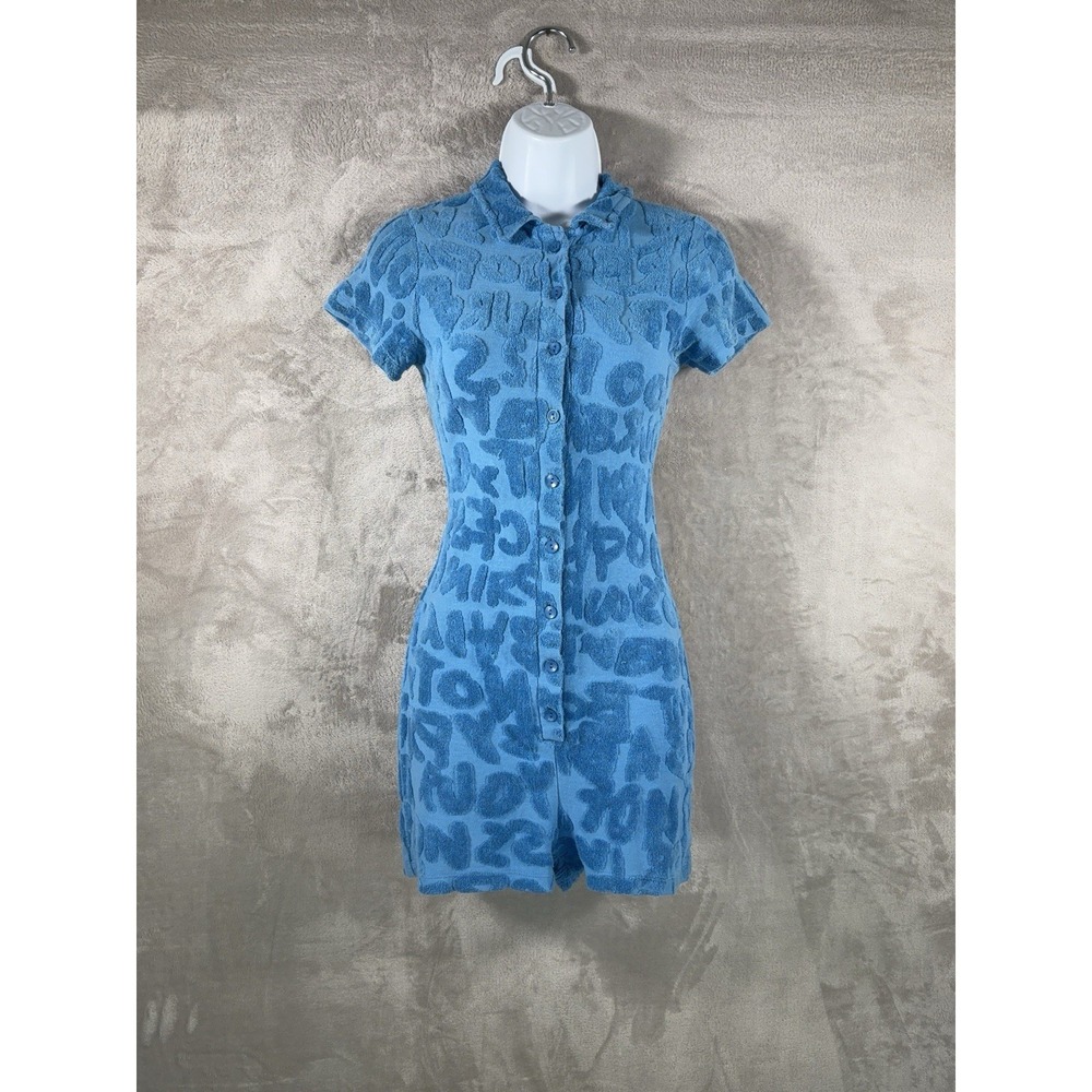 Jaded London‎ Playsuit Romper Womens Size 4 Blue Terry Towel Animal Print